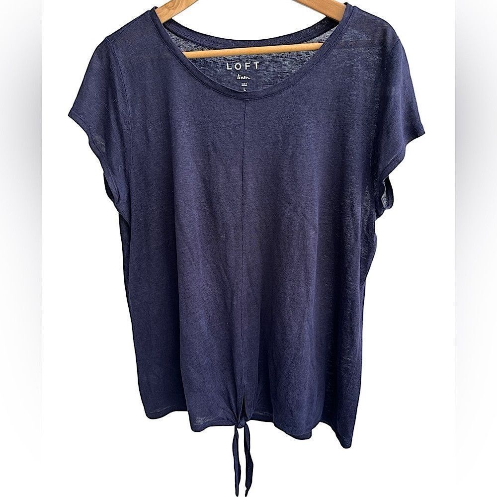 🌴 LOFT Linen Tie-Front Short Sleeve Tee – Size L